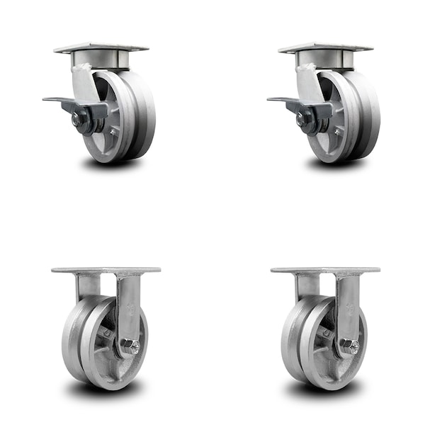 5 Inch Kingpinless V Groove Semi Steel Wheel Caster Brakes 2 Rigid SCC, 2PK